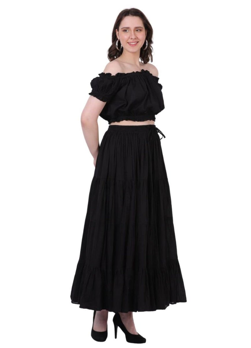 Wevez 12 Yards Long Black Skirt for Women American Belly Dance 4 Tiered Black Cotton Skirts - Image 5